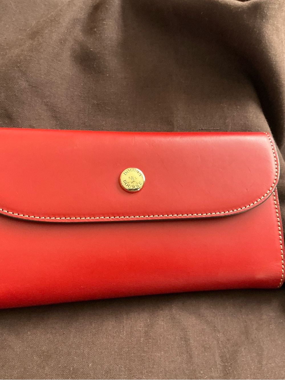 Dooney & Bourke Red Leather Snap Wallet with Gold Button